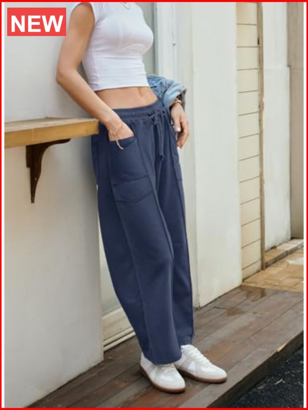 Baggy Wide Leg Palazzo Pants with Drawstring and Pockets - Picture 4 of 7
